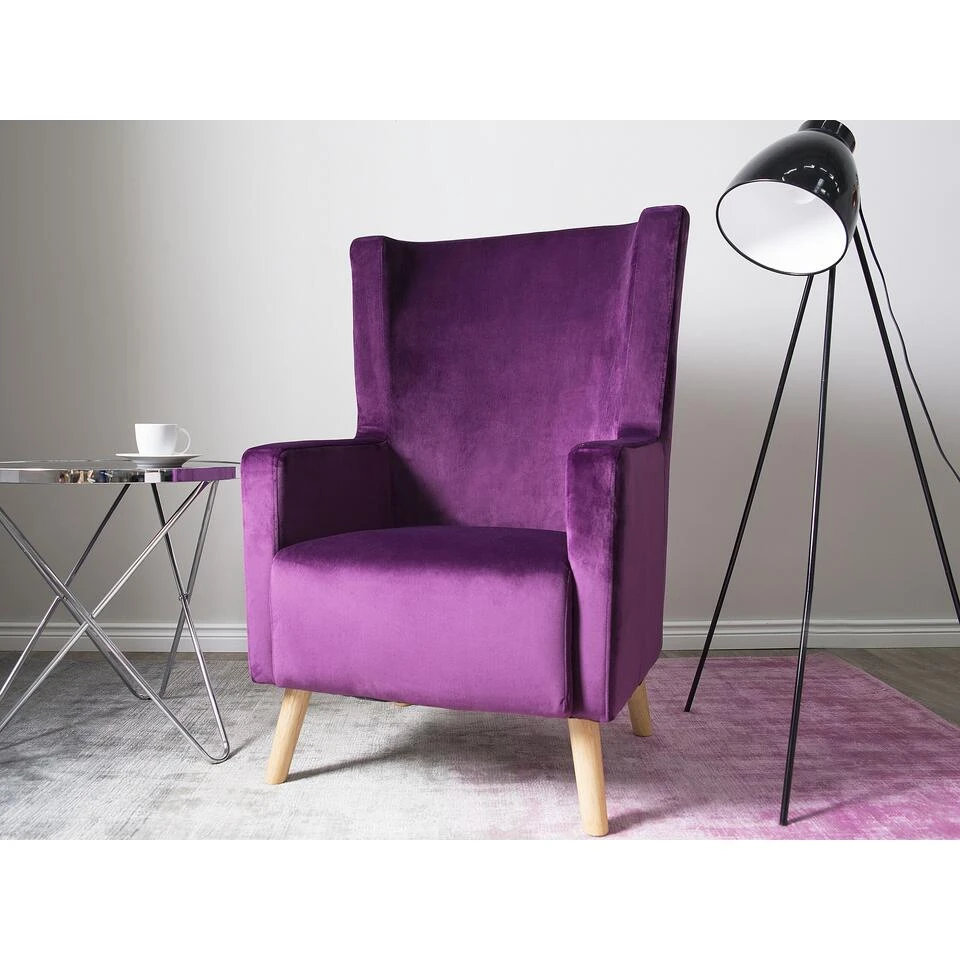 Beliani Oorfauteuil ONEIDA - Paars Fluweel 4 Beliani Oorfauteuil ONEIDA - Paars Fluweel - Afbeelding 2