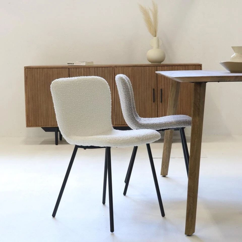 Giga Meubel Eetkamerstoel Bouclé - Wit - Set Van 2 - Stoel Lottie 4 Giga Meubel Eetkamerstoel Bouclé - Wit - Set Van 2 - Stoel Lottie - Afbeelding 2