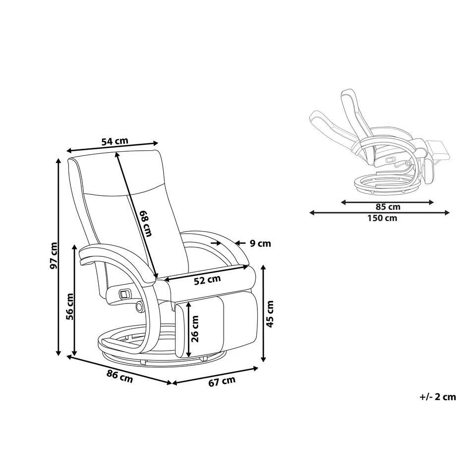 Beliani TV-fauteuil MIGHT - Zwart Kunstleer 5 Beliani TV-fauteuil MIGHT - Zwart Kunstleer - Afbeelding 3