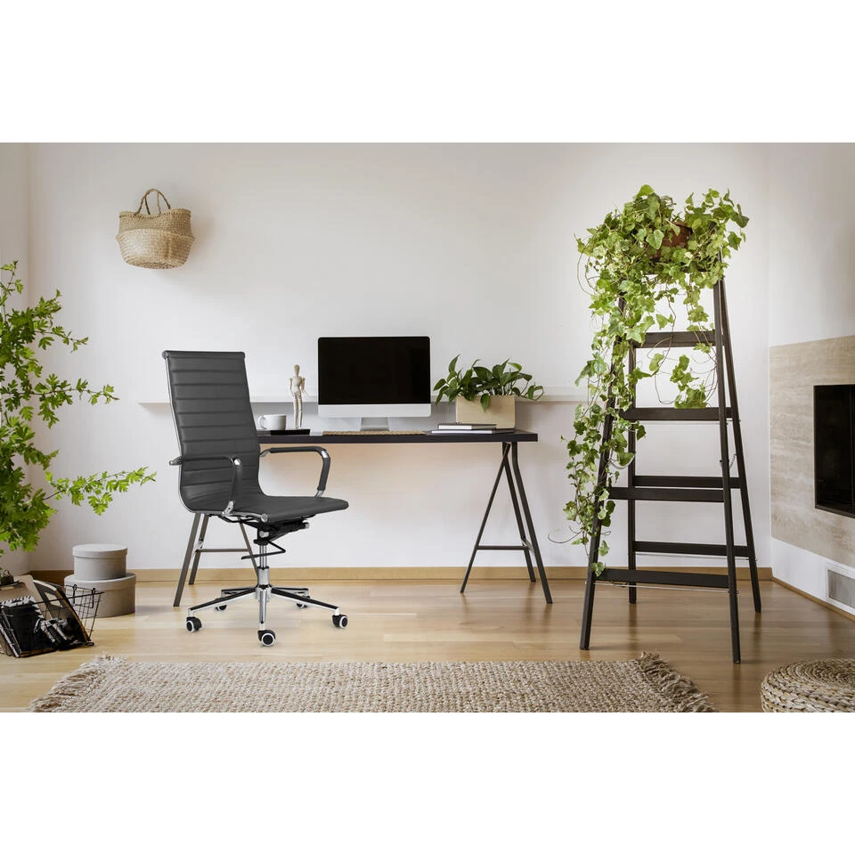 Lifa Living Donkergrijze Leren Bureaustoel 4 Lifa Living Donkergrijze Leren Bureaustoel - Afbeelding 2