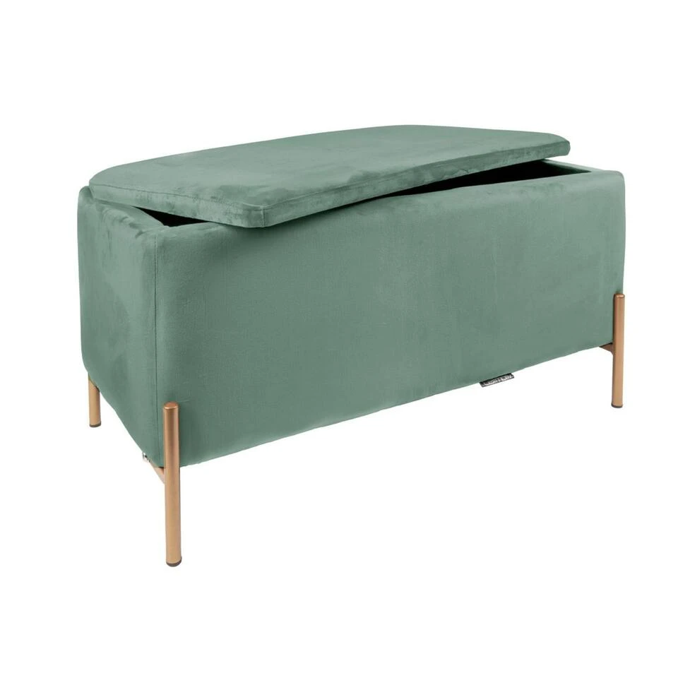 Leitmotiv Bank Snog XL - Velvet Jade Groen, Goud Geverfde Poten - 90x45x45cm 3 Leitmotiv Bank Snog XL - Velvet Jade Groen, Goud Geverfde Poten - 90x45x45cm