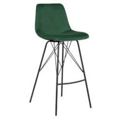 Barkruk Donkergroen Velvet Stof - Zithoogte 76cm - Zonder Armleuning - Barkruk