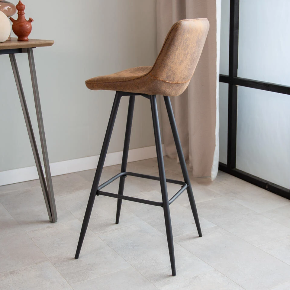 Industriële Barkruk Kenton Bruin - Zithoogte 76 Cm - Stof - Bruin 4 Industriële Barkruk Kenton Bruin - Zithoogte 76 Cm - Stof - Bruin - Afbeelding 2