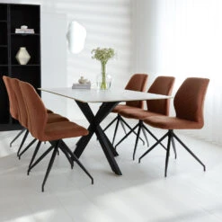 Industriële Eetkamerstoel Grizzly Cognac - Stof - Bruin -Meubelwinkel 1000042457 0103