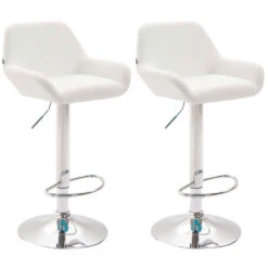 CLP Set Van 2 Barkrukken Braga Chroom Frame Kunstleer - Wit