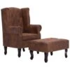 VidaXL Fauteuil En Voetenbank Chesterfield-stijl Kunstsuède Bruin -Meubelwinkel 1000043925