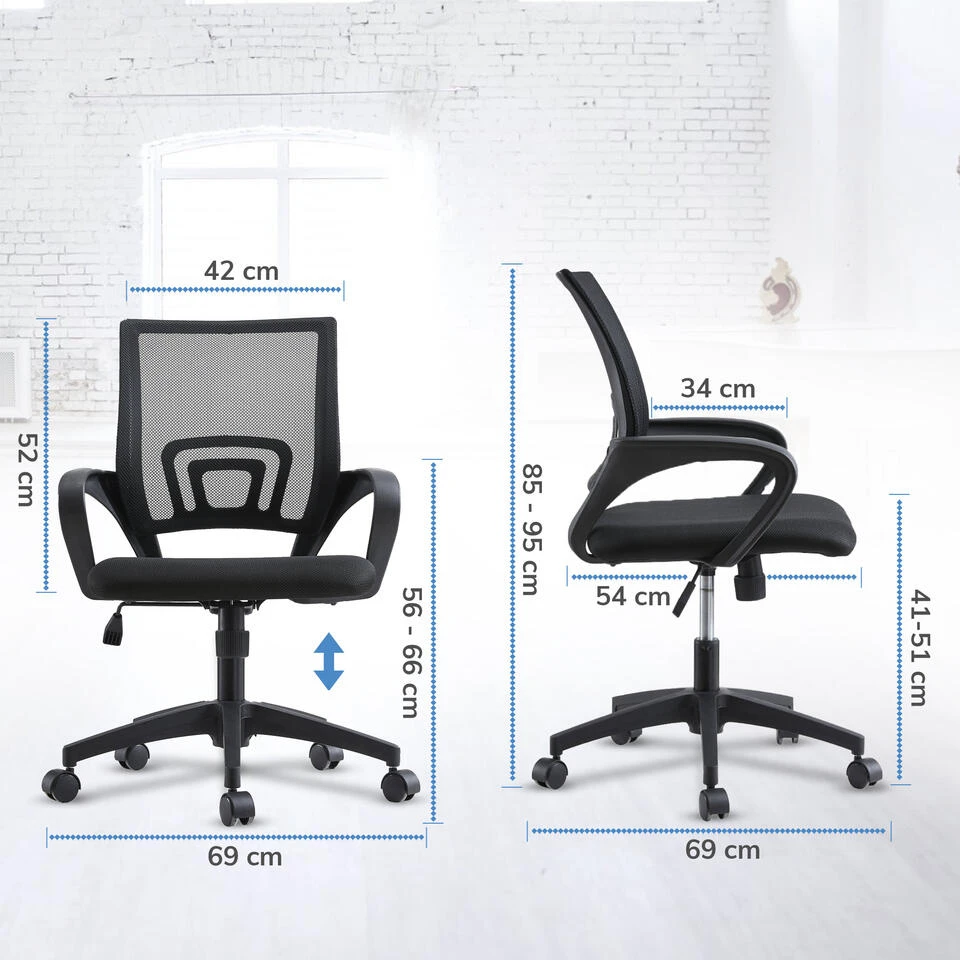 ACAZA Bureaustoel - In Hoogte Verstelbare Stoel - Netbekleding - Zwart 6 ACAZA Bureaustoel - In Hoogte Verstelbare Stoel - Netbekleding - Zwart - Afbeelding 4