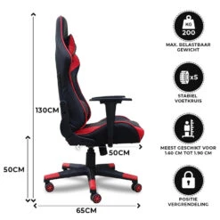 Gamestoel Las Vegas - Zwart / Rood - Gaming Stoel - Bureaustoel -Meubelwinkel 1000050254 0102
