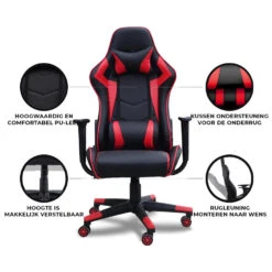 Gamestoel Las Vegas - Zwart / Rood - Gaming Stoel - Bureaustoel -Meubelwinkel 1000050254 0103