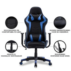 Gamestoel Las Vegas - Zwart / Blauw - Gaming Stoel - Bureaustoel -Meubelwinkel 1000050256 0103
