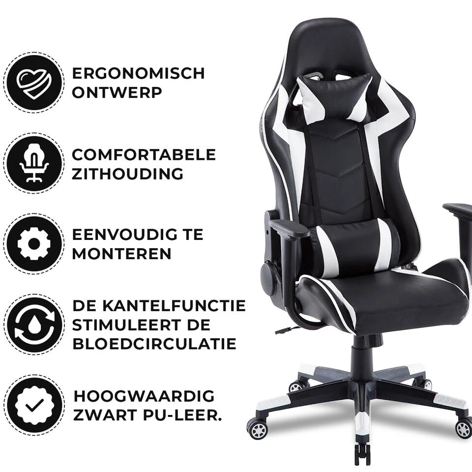 Gamestoel Las Vegas - Zwart / Wit - Gaming Stoel - Bureaustoel 4 Gamestoel Las Vegas - Zwart / Wit - Gaming Stoel - Bureaustoel - Afbeelding 2