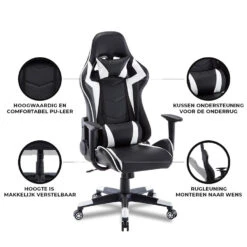 Gamestoel Las Vegas - Zwart / Wit - Gaming Stoel - Bureaustoel 9 Gamestoel Las Vegas - Zwart / Wit - Gaming Stoel - Bureaustoel -Meubelwinkel 1000050265 0103