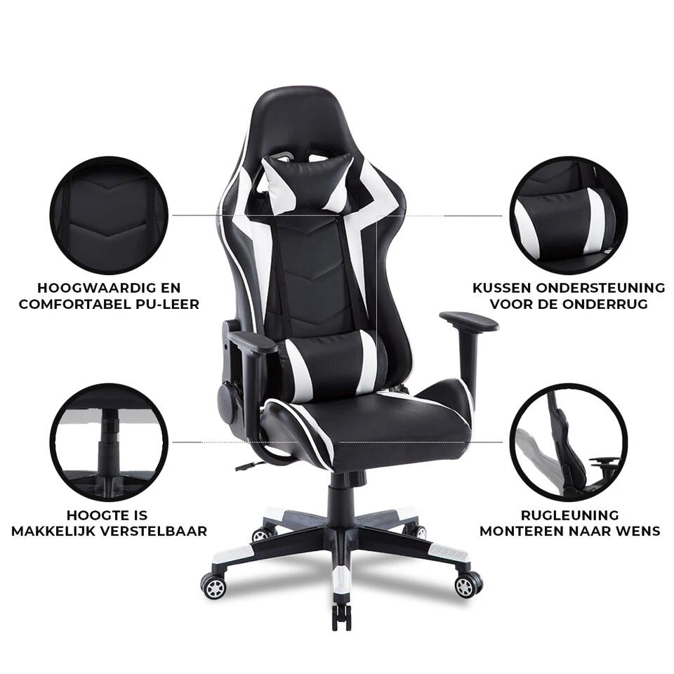 Gamestoel Las Vegas - Zwart / Wit - Gaming Stoel - Bureaustoel 6 Gamestoel Las Vegas - Zwart / Wit - Gaming Stoel - Bureaustoel - Afbeelding 4
