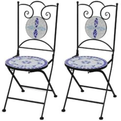 VidaXL Bistrostoelen Inklapbaar 2 St Keramiek Blauw En Wit