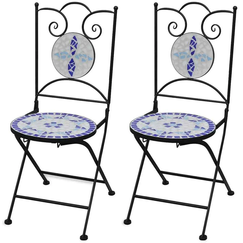 VidaXL Bistrostoelen Inklapbaar 2 St Keramiek Blauw En Wit 3 VidaXL Bistrostoelen Inklapbaar 2 St Keramiek Blauw En Wit
