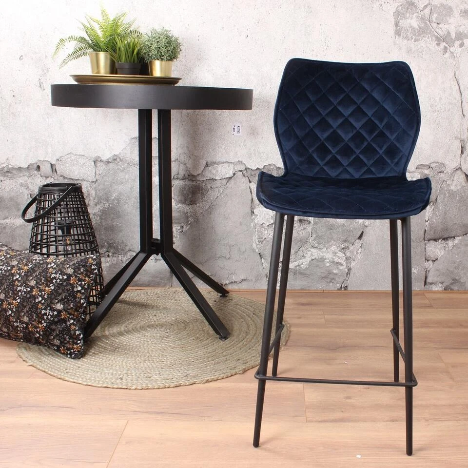 DS4U® Ruby Barkruk Velvet - Stof - Blauw 5 DS4U® Ruby Barkruk Velvet - Stof - Blauw - Afbeelding 3