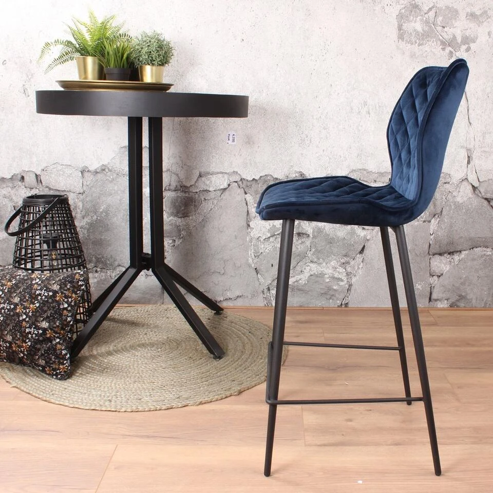 DS4U® Ruby Barkruk Velvet - Stof - Blauw 6 DS4U® Ruby Barkruk Velvet - Stof - Blauw - Afbeelding 4