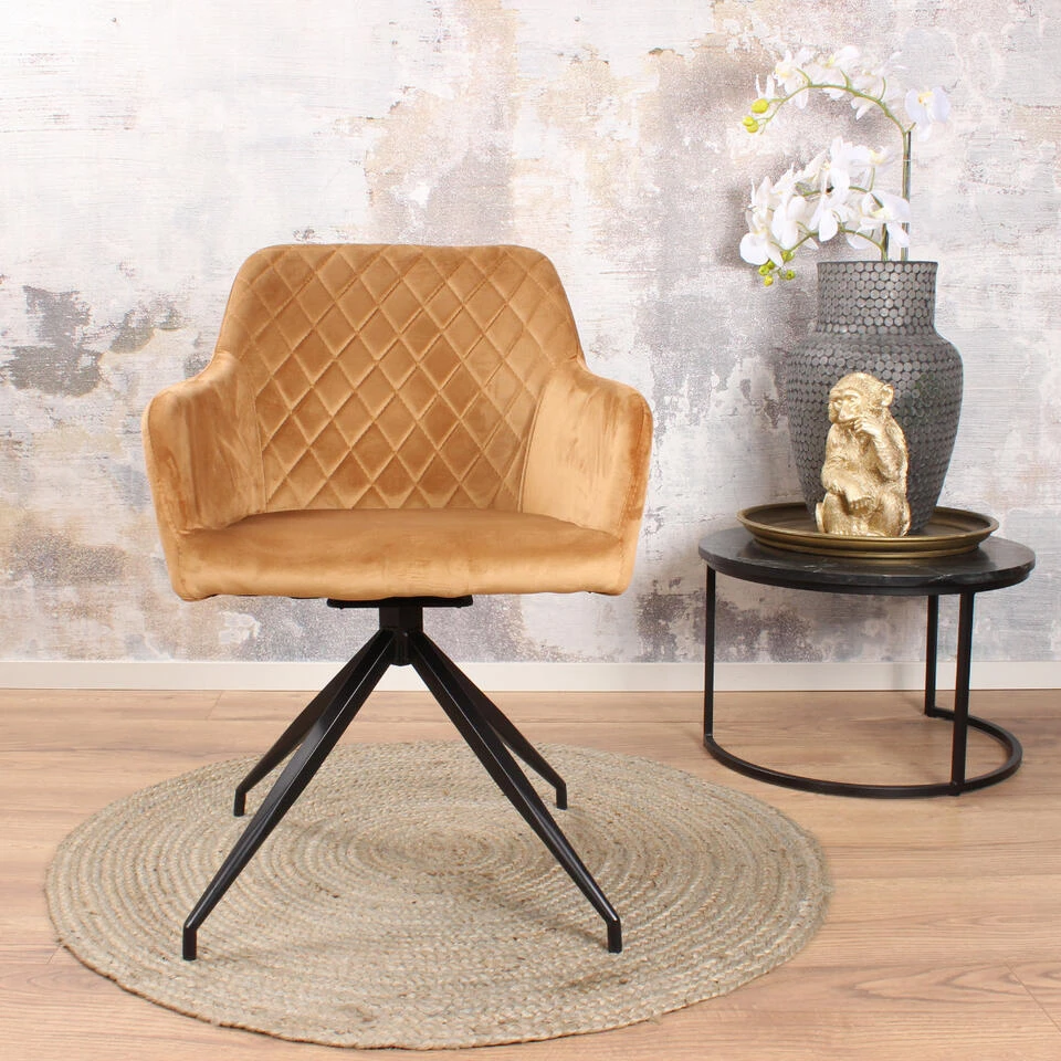 DS4U® Romy Armstoel Velvet - Stof - Goudkleurig 5 DS4U® Romy Armstoel Velvet - Stof - Goudkleurig - Afbeelding 3