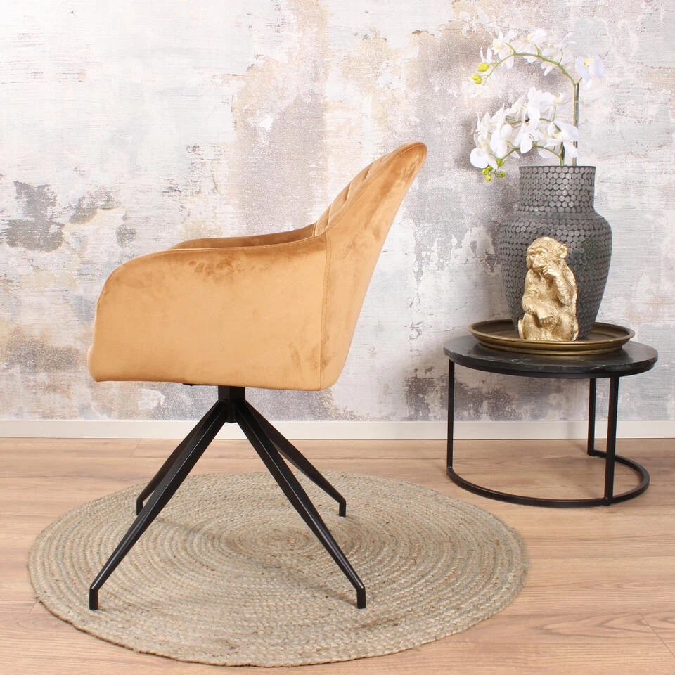 DS4U® Romy Armstoel Velvet - Stof - Goudkleurig 6 DS4U® Romy Armstoel Velvet - Stof - Goudkleurig - Afbeelding 4