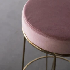 Giga Meubel - Barkruk Velvet Roze - Gouden Onderstel - 32x75cm - Britt -Meubelwinkel 1000073926 0102