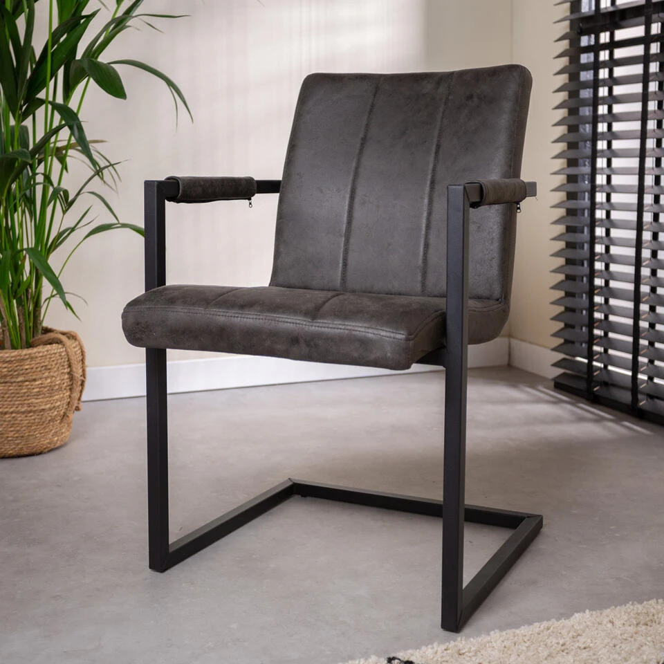 Set Van 2 Eetkamerstoelen Industrieel Jackson Antraciet - Stof - Grijs 4 Set Van 2 Eetkamerstoelen Industrieel Jackson Antraciet - Stof - Grijs - Afbeelding 2