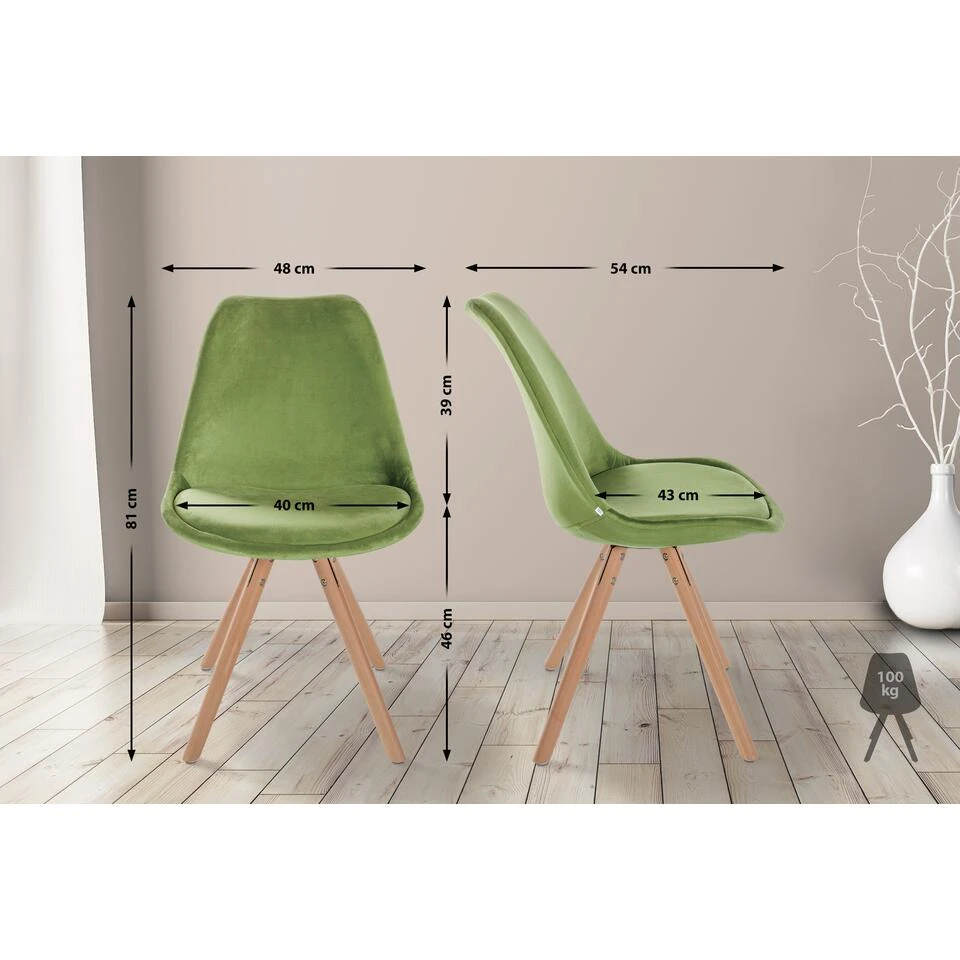 CLP Eetkamerstoel Sofia Rond Frame Fluweel Licht Groen 4 CLP Eetkamerstoel Sofia Rond Frame Fluweel Licht Groen - Afbeelding 2