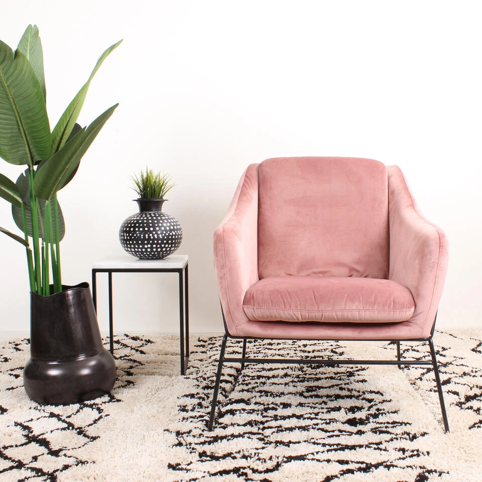 DS4U® Antonio Fauteuil Velvet - Stof - Roze 5 DS4U® Antonio Fauteuil Velvet - Stof - Roze - Afbeelding 3