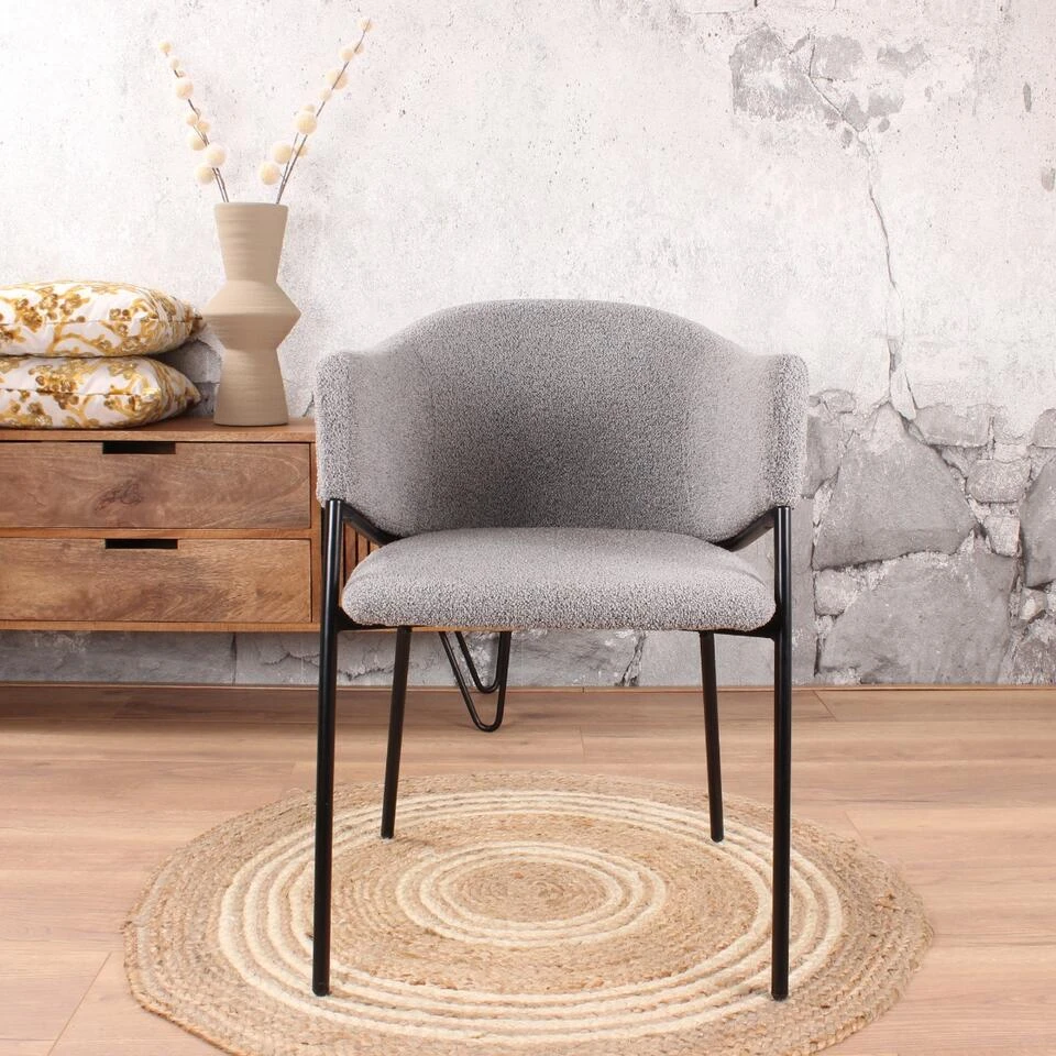 DS4U® Elza Eetkamerstoel Boucle - Stof - Grijs 6 DS4U® Elza Eetkamerstoel Boucle - Stof - Grijs - Afbeelding 4