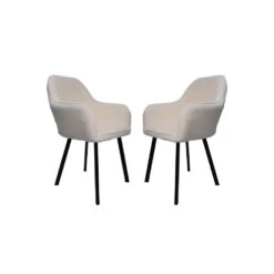 HSM Collection Eetkamerstoel Demi Creme/Zwart Teddy/Metaal Set Van 2