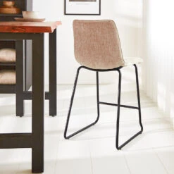 Barkruk Mark Chenille Beige - Zithoogte 65 Cm - Polyester - Beige -Meubelwinkel 1000093707 0102