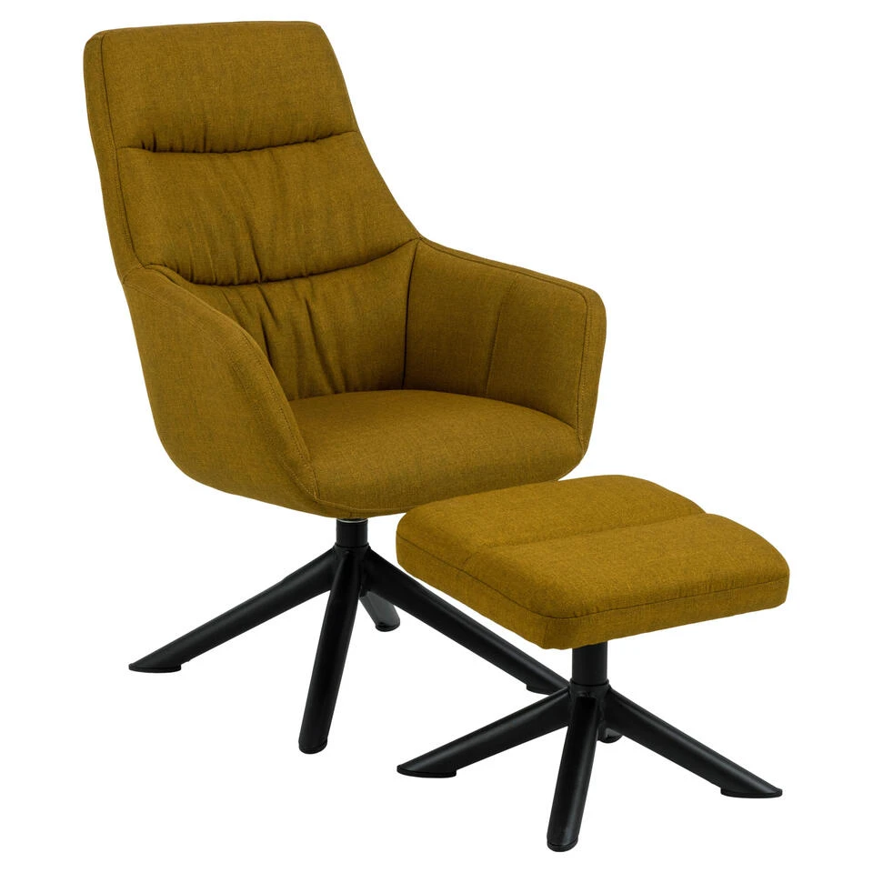 Sohome Draaifauteuil Leopold - Met Voetenbank - Geel 3 Sohome Draaifauteuil Leopold - Met Voetenbank - Geel