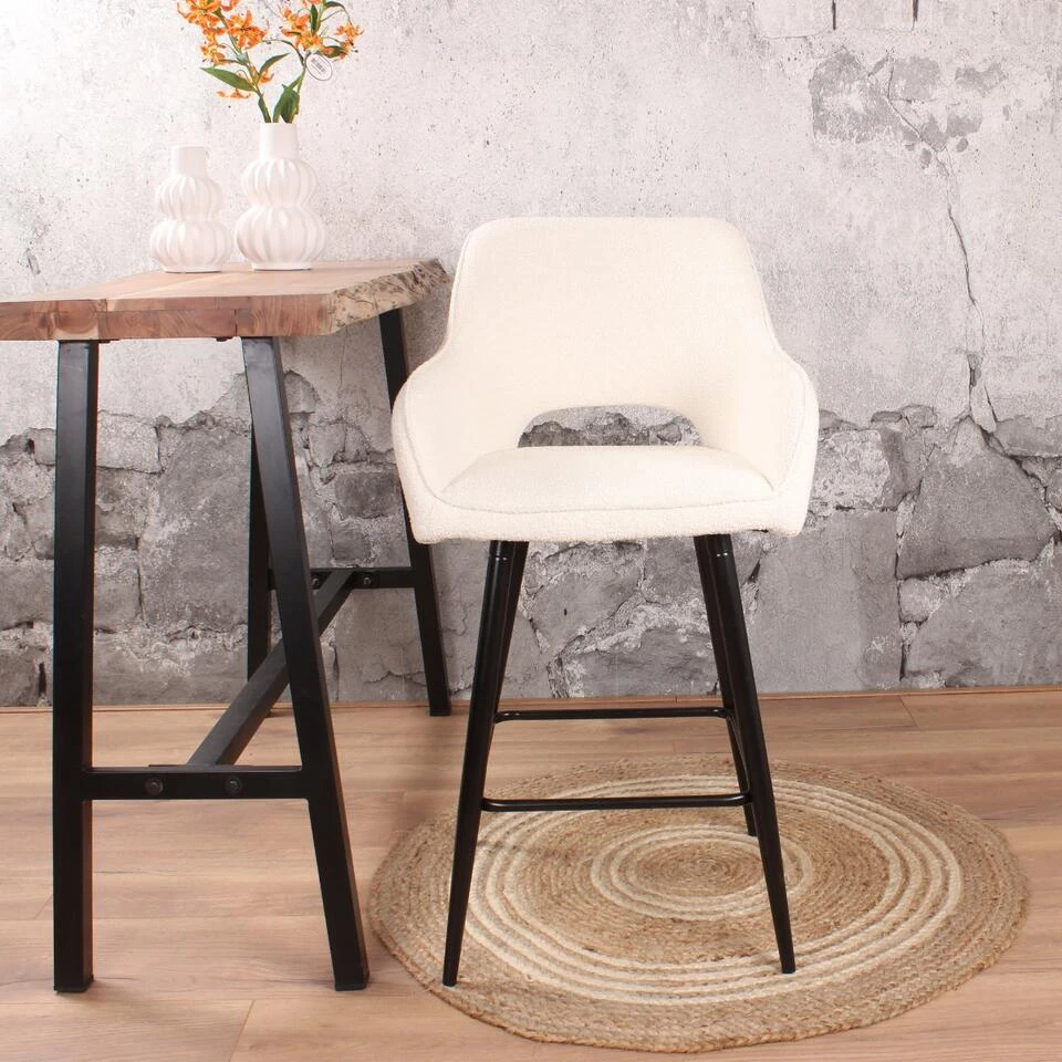 DS4U® Lenon Barkruk 67cm - Stof - Wit 4 DS4U® Lenon Barkruk 67cm - Stof - Wit - Afbeelding 2