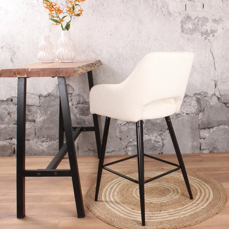 DS4U® Lenon Barkruk 67cm - Stof - Wit 6 DS4U® Lenon Barkruk 67cm - Stof - Wit - Afbeelding 4