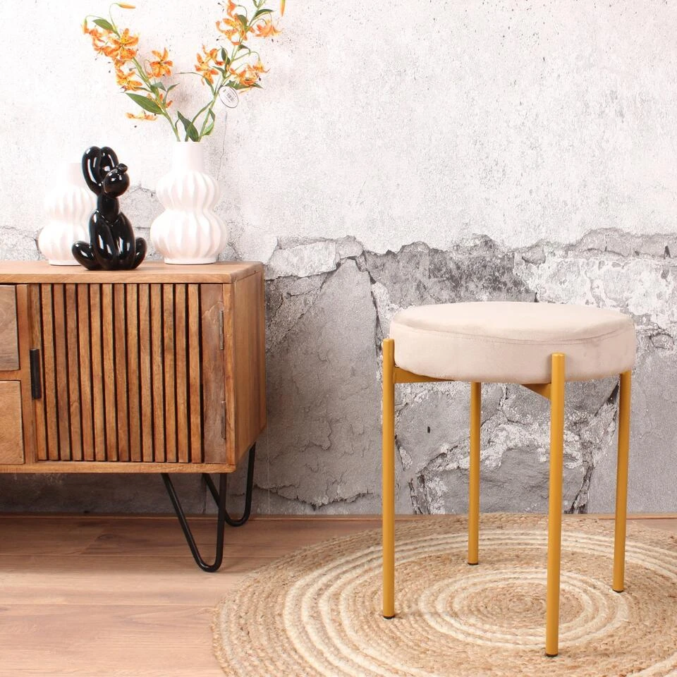 DS4U® Mika Velvet Kruk - Stof - Beige 4 DS4U® Mika Velvet Kruk - Stof - Beige - Afbeelding 2