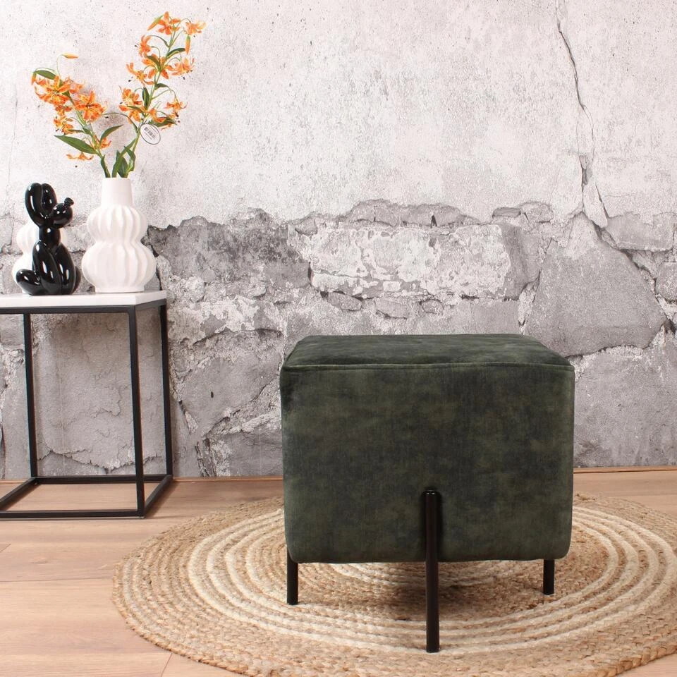 DS4U® Jorg Hocker 36x36x38cm - Stof - Groen 4 DS4U® Jorg Hocker 36x36x38cm - Stof - Groen - Afbeelding 2