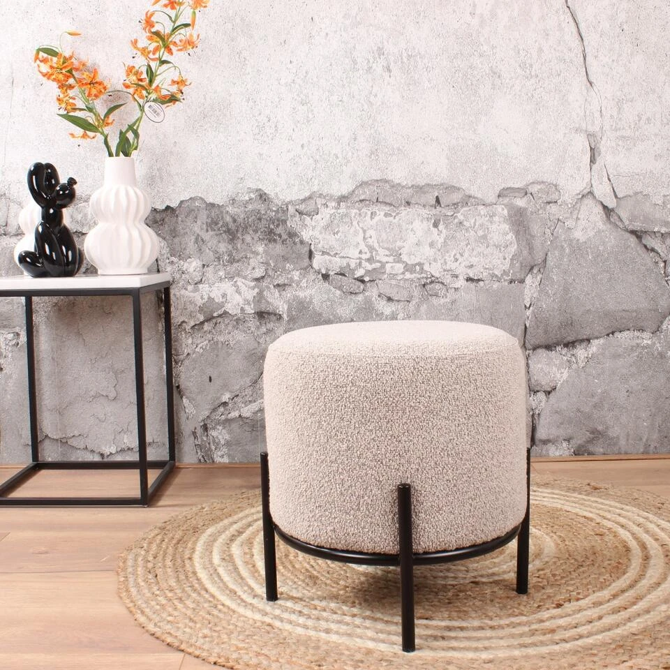 DS4U® Torben Hocker 35x38cm - Stof - Taupe 4 DS4U® Torben Hocker 35x38cm - Stof - Taupe - Afbeelding 2