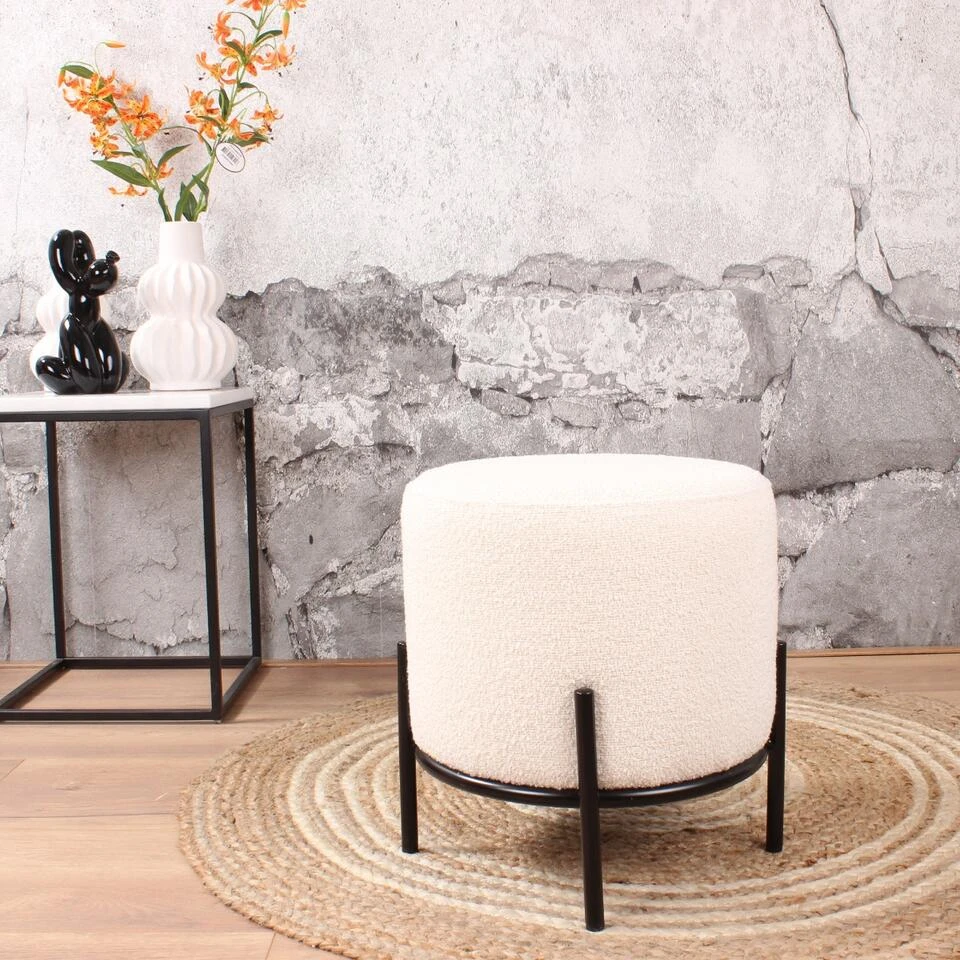 DS4U® Torben Hocker 35x38cm - Stof - Wit 4 DS4U® Torben Hocker 35x38cm - Stof - Wit - Afbeelding 2