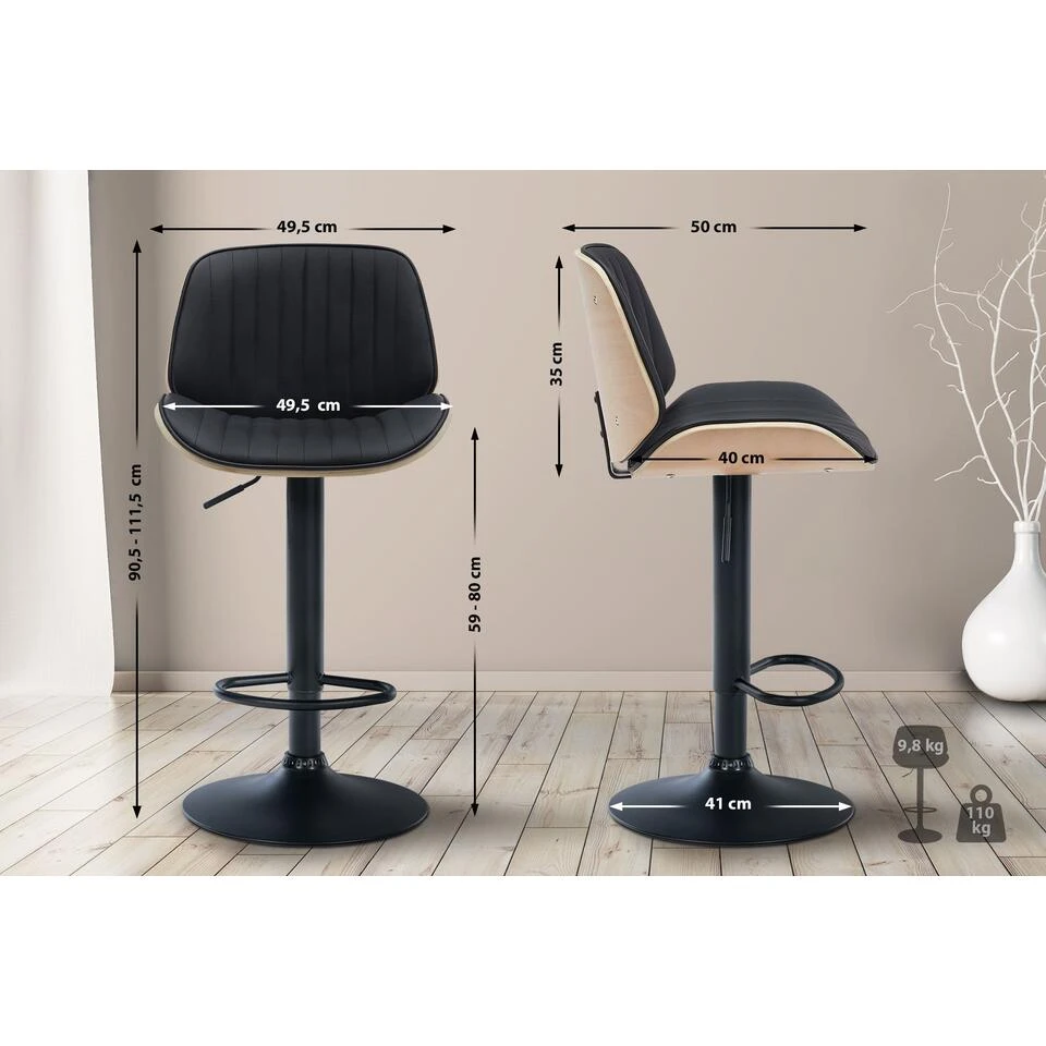 CLP Barkruk Nova Kunstleer Natura - Zwart 4 CLP Barkruk Nova Kunstleer Natura - Zwart - Afbeelding 2