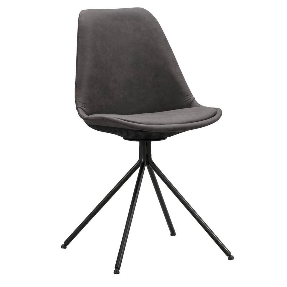 Eetkamerstoel Senja - Stof - Antraciet - Zwart Metaal 4 Eetkamerstoel Senja - Stof - Antraciet - Zwart Metaal - Afbeelding 2