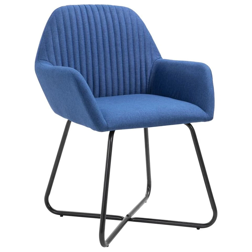VidaXL Eetkamerstoelen 2 St Stof Blauw 4 VidaXL Eetkamerstoelen 2 St Stof Blauw - Afbeelding 2
