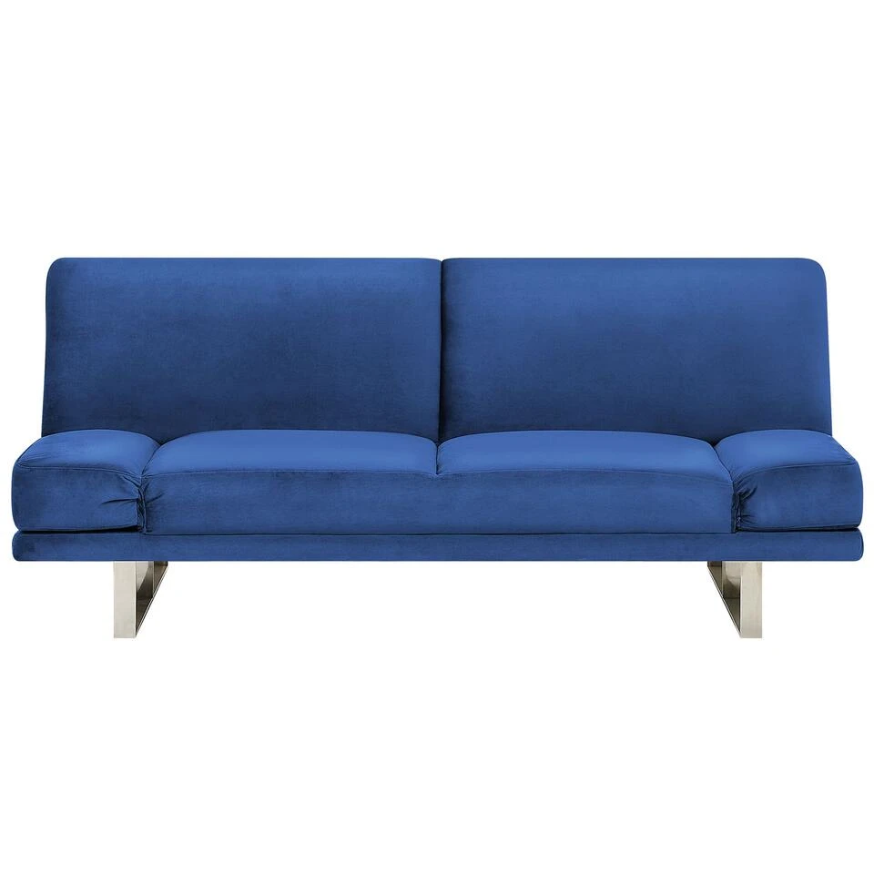 Beliani Slaapbank - YORK Blauw Fluweel 3 Beliani Slaapbank - YORK Blauw Fluweel