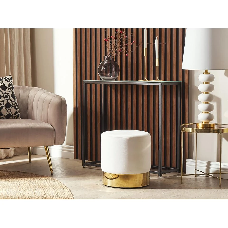 Beliani Poef SOPHIA - Wit Fluweel 4 Beliani Poef SOPHIA - Wit Fluweel - Afbeelding 2