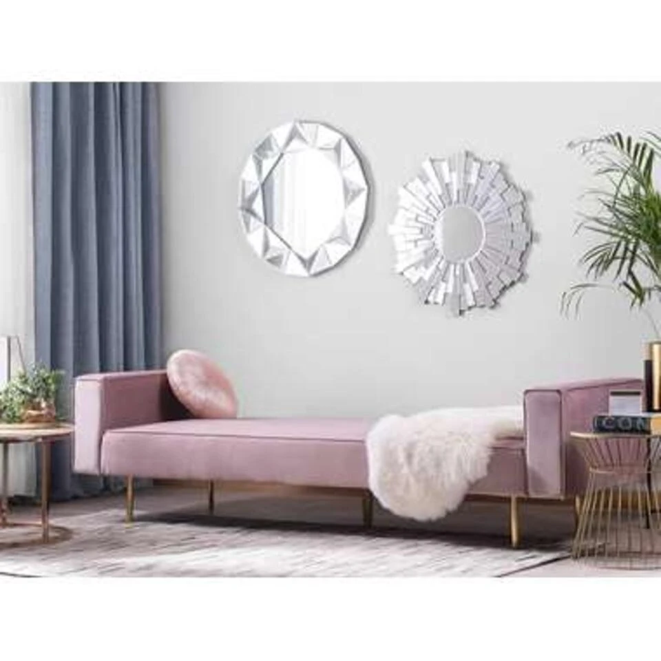 Beliani Driezitsbank - VISNES Roze Fluweel 5 Beliani Driezitsbank - VISNES Roze Fluweel - Afbeelding 3