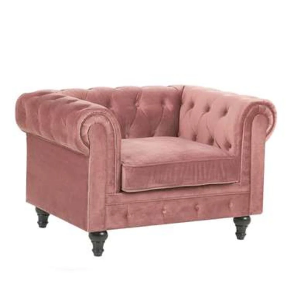 Beliani Fauteuil CHESTERFIELD - Roze Fluweel 3 Beliani Fauteuil CHESTERFIELD - Roze Fluweel