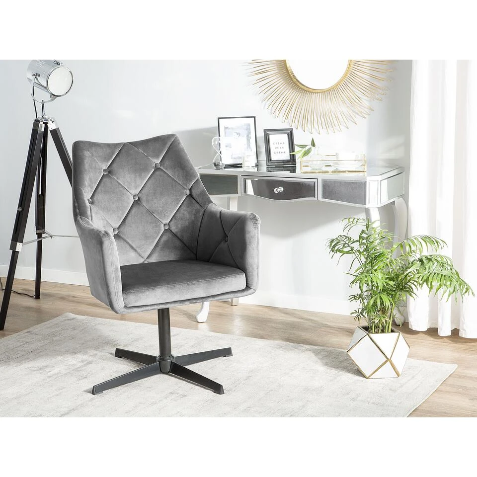 Beliani Fauteuil VAKSALA - Grijs Fluweel 4 Beliani Fauteuil VAKSALA - Grijs Fluweel - Afbeelding 2