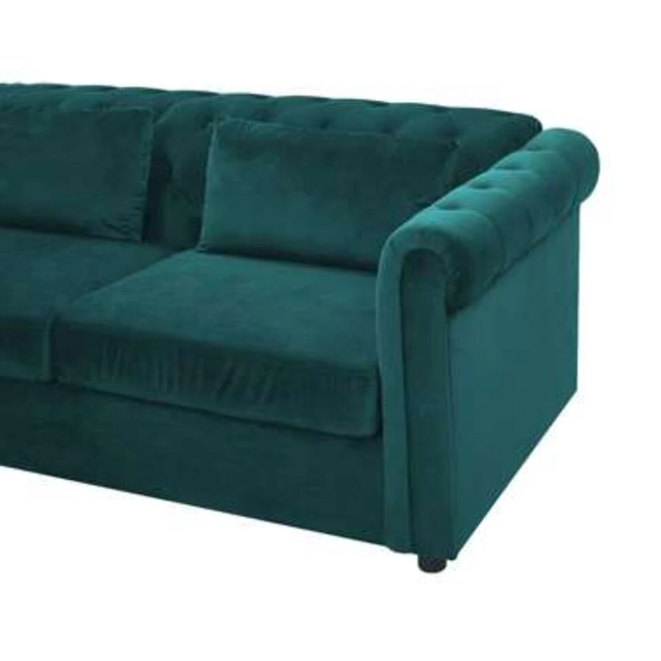 Beliani Driezitsbank - CHESTERFIELD Groen Fluweel 5 Beliani Driezitsbank - CHESTERFIELD Groen Fluweel - Afbeelding 3