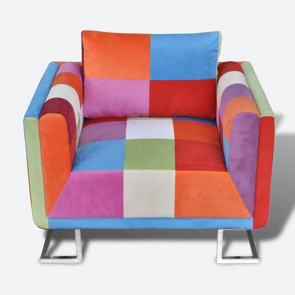 VidaXL Fauteuil Met Patchwork Ontwerp En Verchroomde Poten Kubus Stof 4 VidaXL Fauteuil Met Patchwork Ontwerp En Verchroomde Poten Kubus Stof - Afbeelding 2