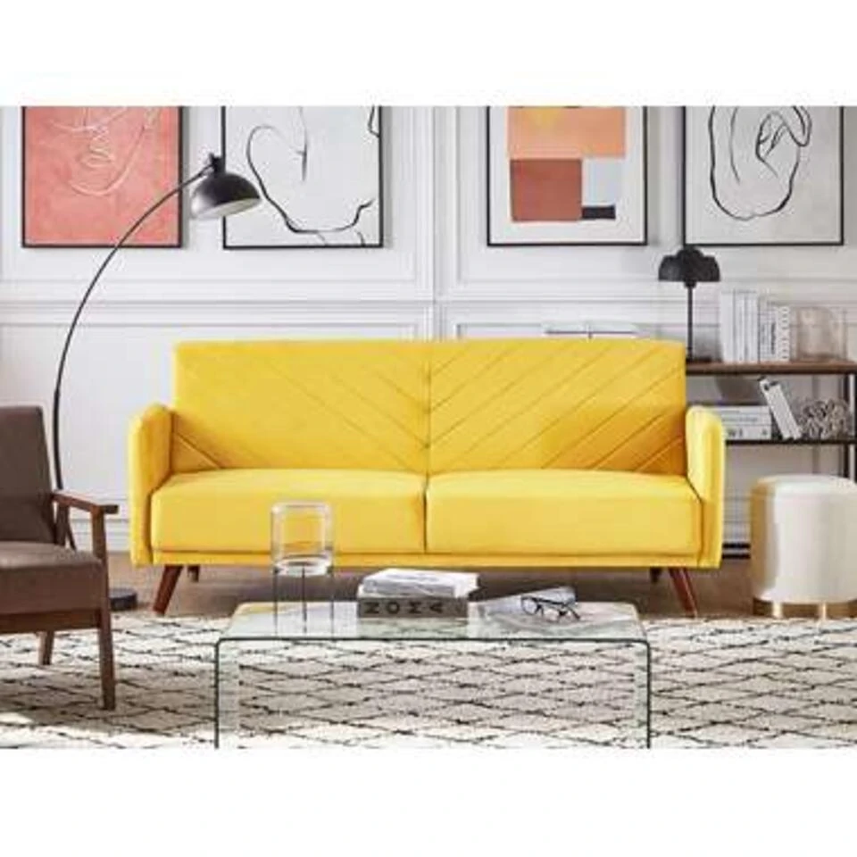 Beliani Driezitsbank - SENJA Geel Fluweel 4 Beliani Driezitsbank - SENJA Geel Fluweel - Afbeelding 2