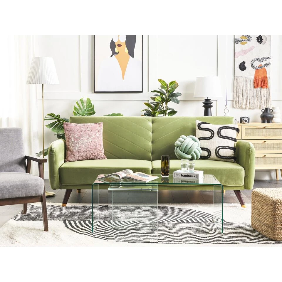 Beliani Driezitsbank - SENJA Groen Fluweel 4 Beliani Driezitsbank - SENJA Groen Fluweel - Afbeelding 2