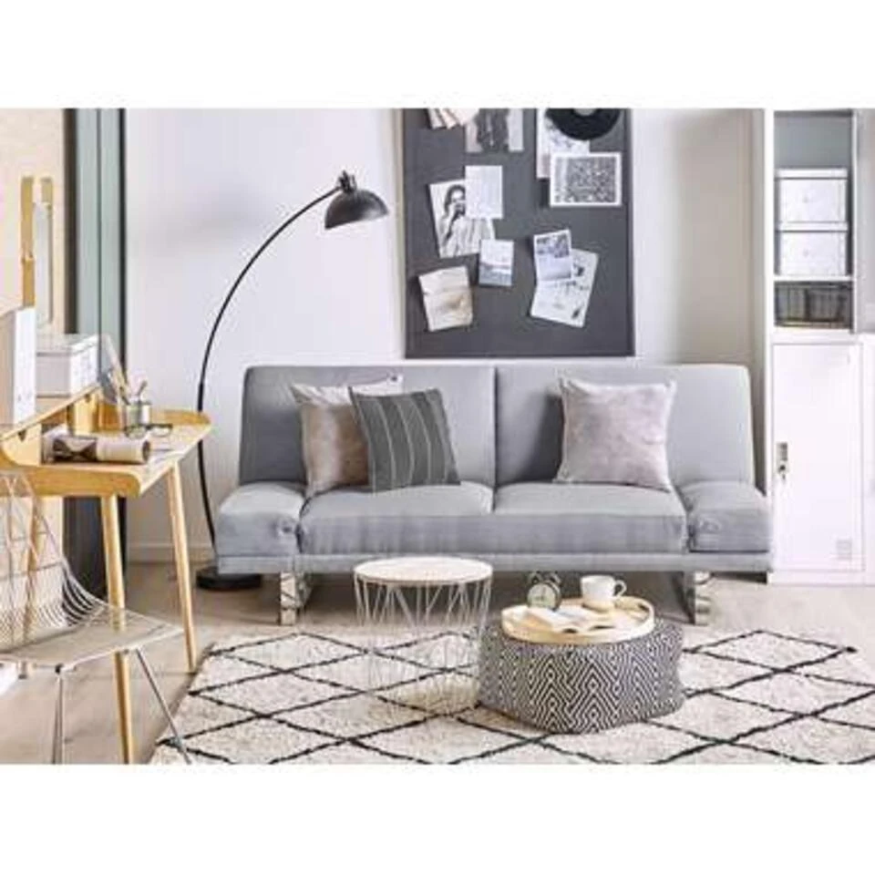 Beliani Slaapbank - YORK Grijs Polyester 4 Beliani Slaapbank - YORK Grijs Polyester - Afbeelding 2